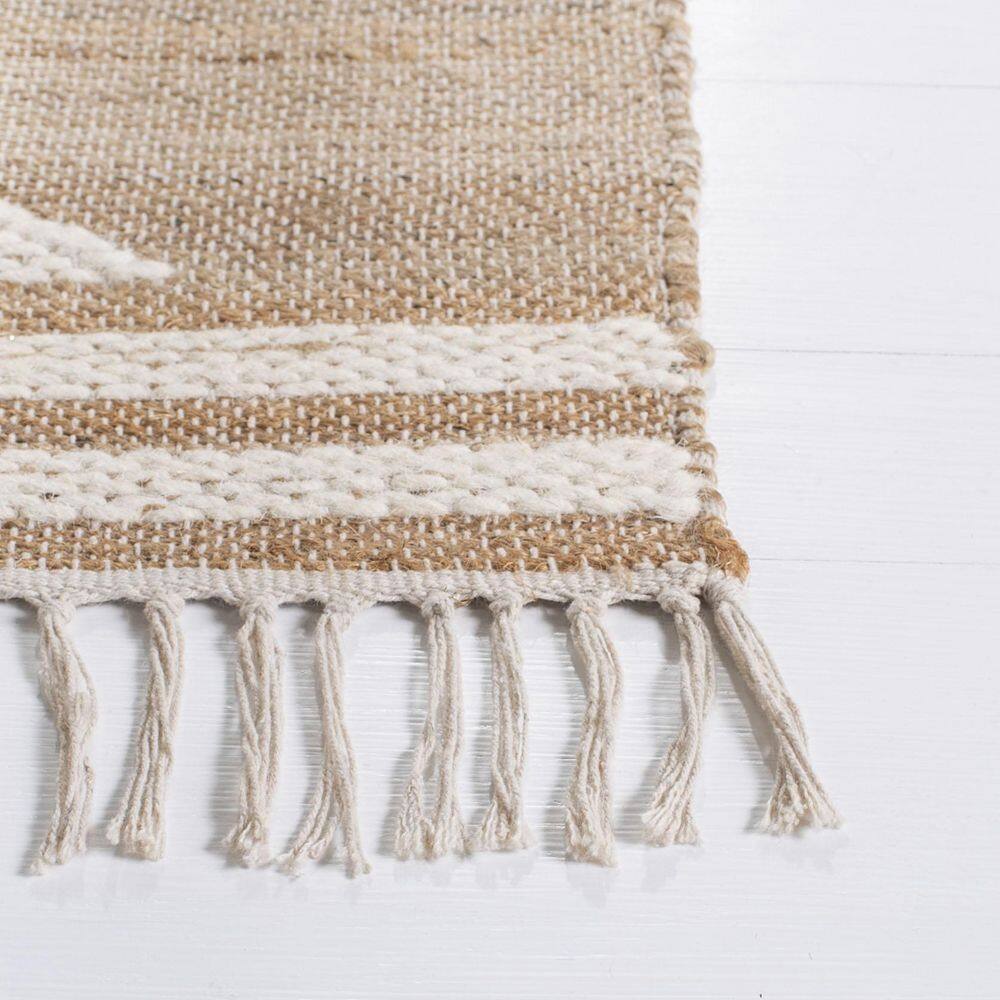 Ivory and Natural Wool Flat Woven Handmade Rug, 5' x 8'