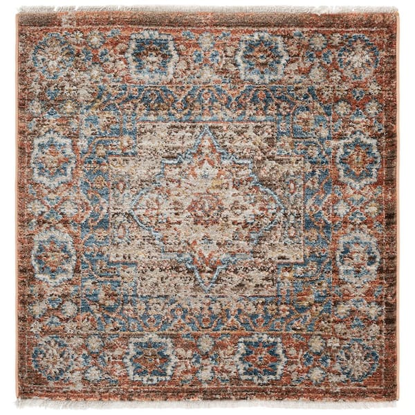 Bijar 5 ft. x 5 ft. Square Brown/Rust Border Distressed Medallion Area Rug