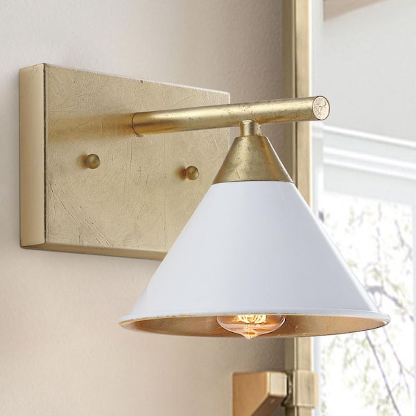 JONATHAN Y Yvette 1-Light 9.25 in. White/Gold Metal Wall Sconce