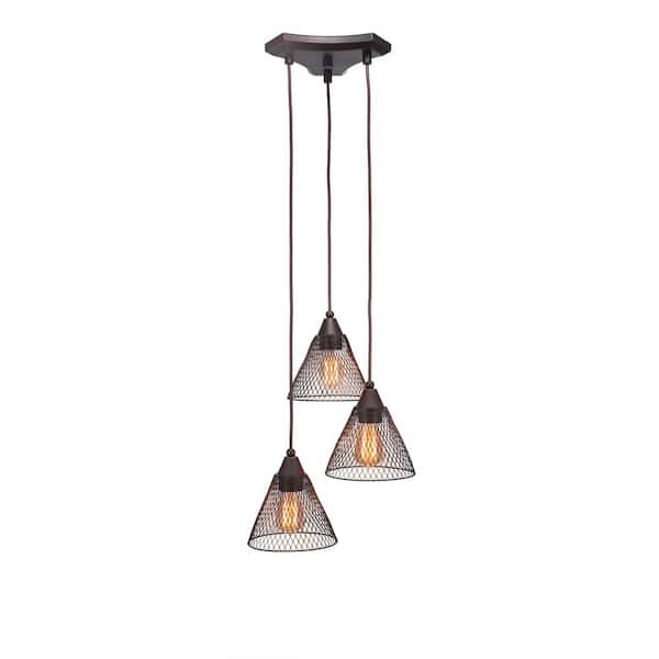 Unbranded Condor 3 Light Dark Granite Cluster Pendant Light with 7 in. Mesh Metal Shades, No bulbs included