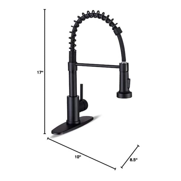 17 in. H x 10 in. W x 8.5 in. D Kitchen Faucet with Pull Down Sprayer and Deck Plate, Matte Black Kitchen Sink Faucet