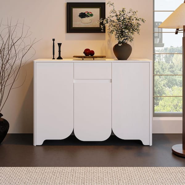 FUFU&GAGA White 33.5 in. H Accent Cabinet with 3-Adjustable Shelves and Push-to-Open Doors, Entryway Shoe Cabinet, Side Cabinet