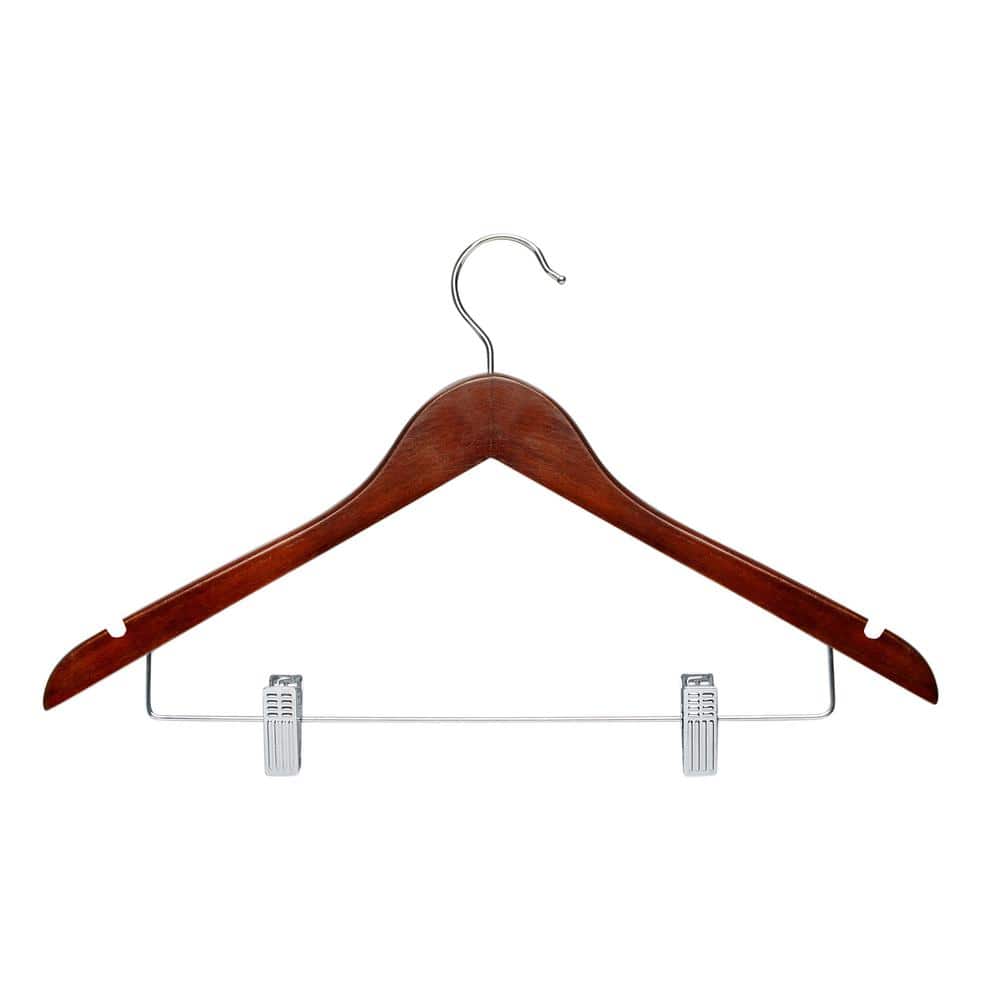 Non Slip 12 Wooden Pants Hangers 12Packs Skirt Hangers with Adjustable Clips