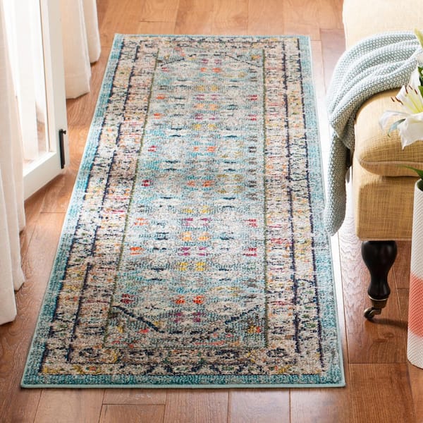 Monaco Blue/Light Gray 2 ft. x 10 ft. Border Runner Rug
