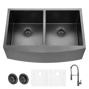 Glacier Bay 33 in. Farmhouse/Apron-Front Double Bowl 18 Gauge Gunmetal  Black Stainless Steel Workstation Kitchen Sink ACS3322A2Q-W - The Home Depot