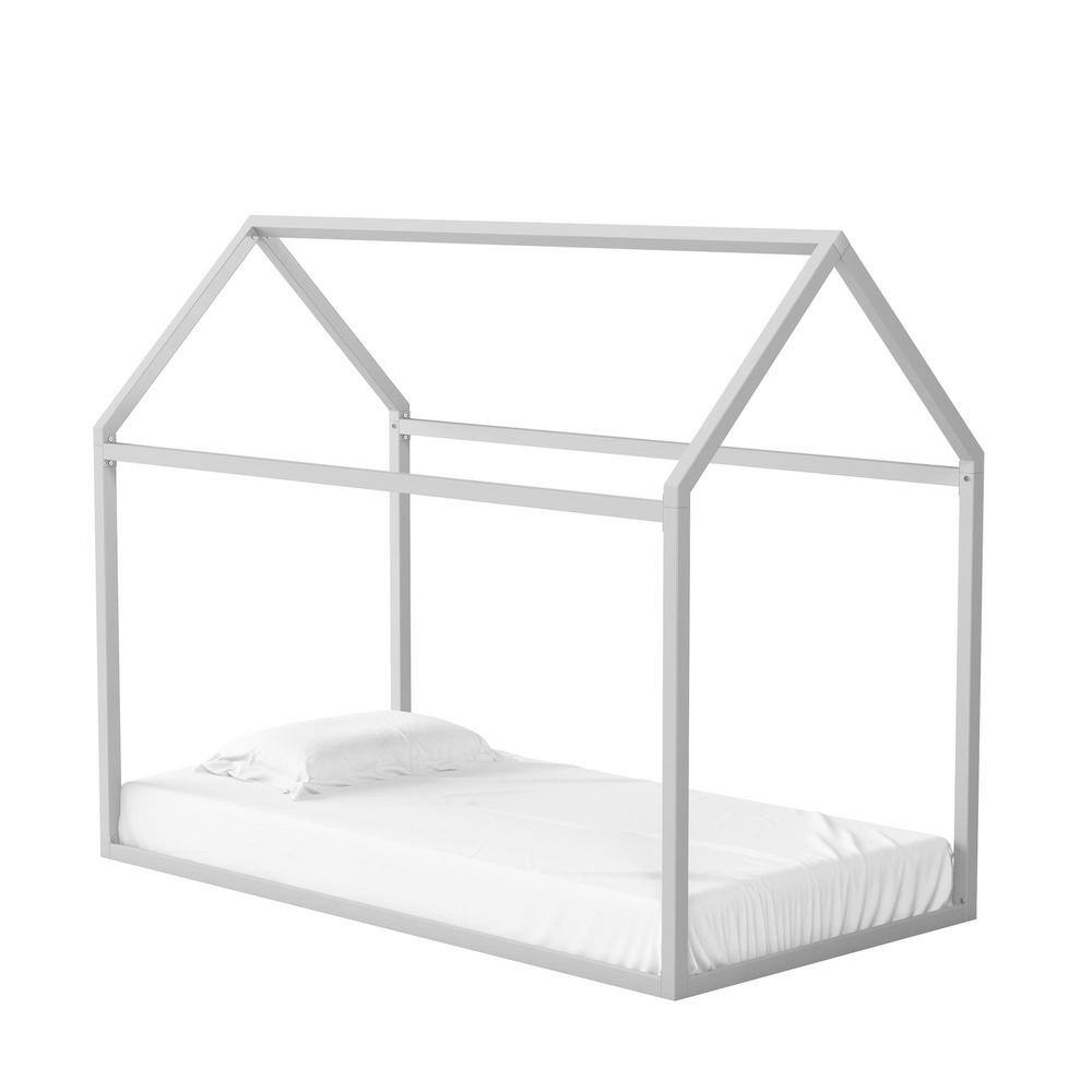 Skyler Twin Dove Gray Metal Montessori House Bed with Slats