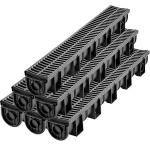 Trench Drain Grate 39 in. L x 5.8 in. W x 5.2 in. D Drainage Trench with Plastic Grate and End Cap Channel Drain 6 Pack