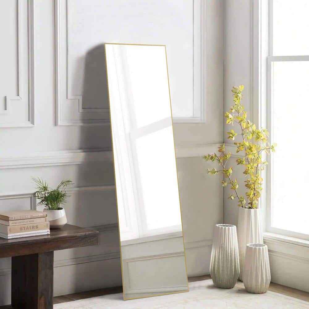 Vynxaria Gold-Rect 16 in. W x 59 in. H Floor Standing Mirror