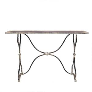 56 in. Distressed White/Black Standard Rectangle Metal Console Table