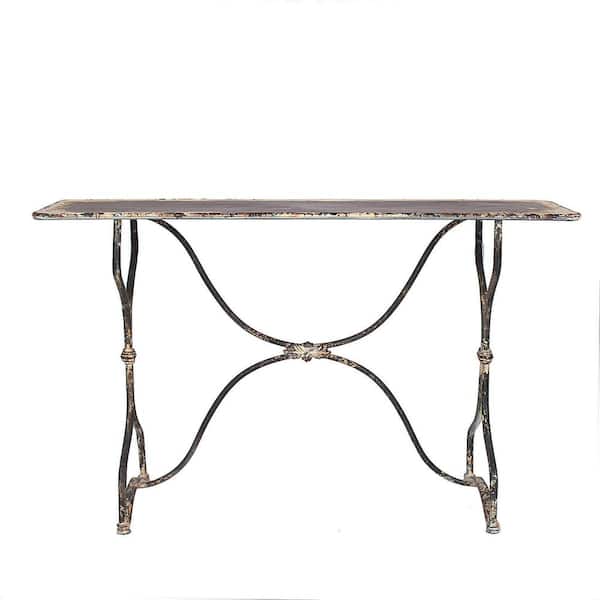 Storied Home 56 in. Distressed White/Black Standard Rectangle Metal Console Table
