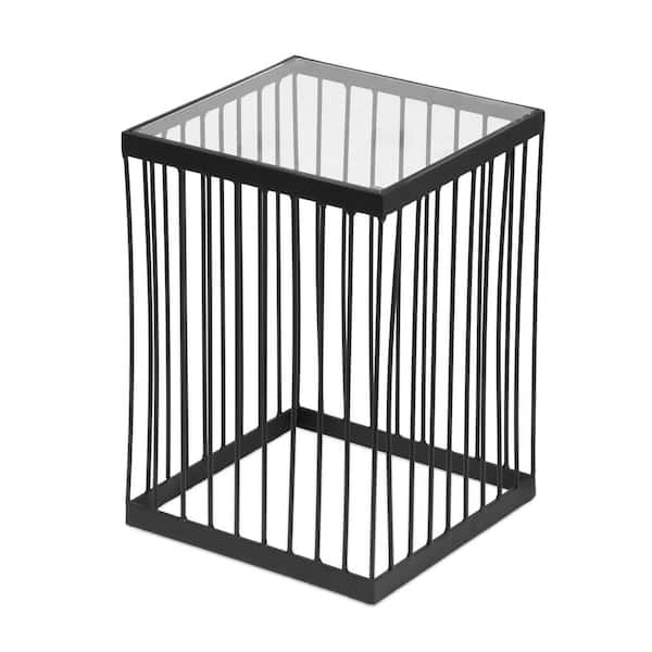 Noble House Andrea Black and Clear Glass Top Cage Side Table
