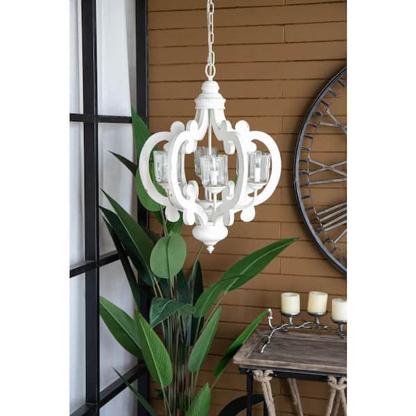 SNJ Snorq 6-Light Wood White Chandelier Pendant Light Fixture with