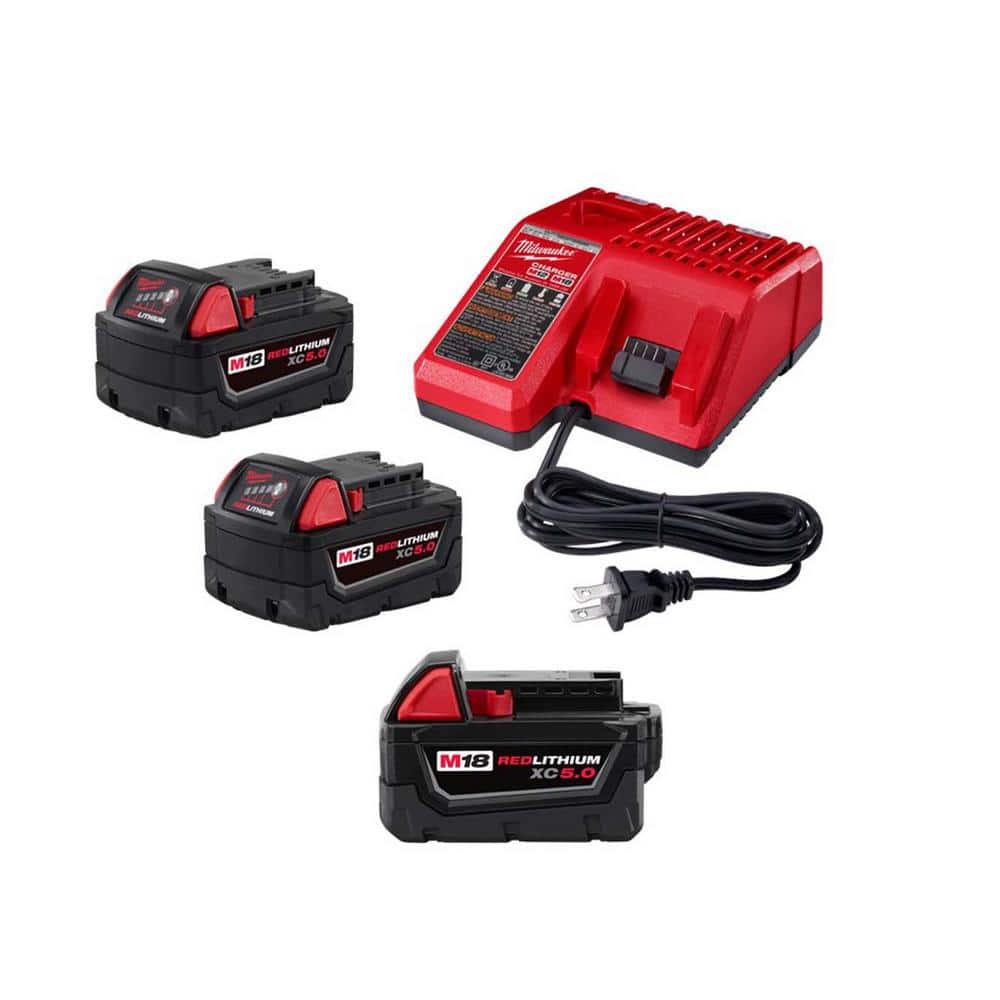 Milwaukee M18 18-Volt 5.0 Ah Lithium-Ion XC Extended Capacity Batteries and Charger (3-Pack)