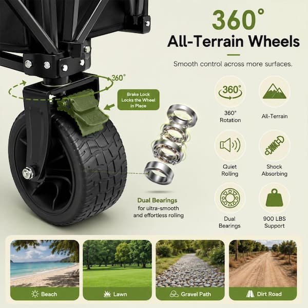 300L Collapsible Folding Wagon Cart 900 lb Capacity Heavy Duty Utility Beach Wagon with All Terrain Wheels
