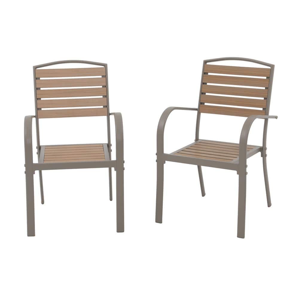 Aluminum Frame Outdoor Dining Chairs, Brown (Set of 2)