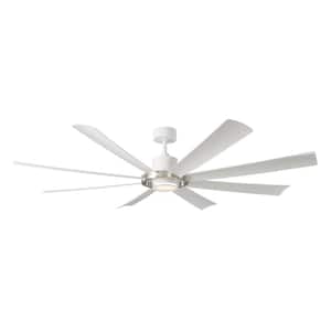 Aura 60 in. Smart Indoor/Outdoor Matte White BrushedNickel Windmill Ceiling Fan Selectable CCT Integrated LED and Remote