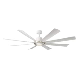 Aura 60 in. Smart Indoor/Outdoor Matte White-Brushed Nickel Windmill Ceiling Fan + Selectable CCT Integrated LED +Remote