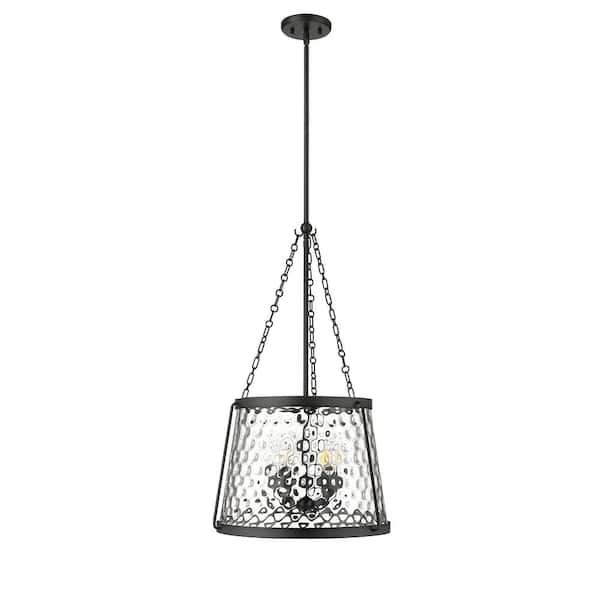 Adabella 200-Watt 5-Light Matte Black Pendant-Light Clear Hammered