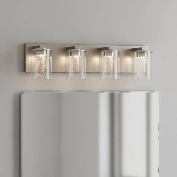 24 in. 4-Light Brushed Nickel Integrated LED Bathroom Vanity Light Fixture Dimmable with White/Neutral/Warm Light