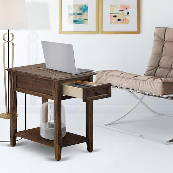 HOME IMPORTS EMPORIUM Distressed Jacobean Finish 1-Drawer Rectangle Nightstand 24 in. x 19 in.