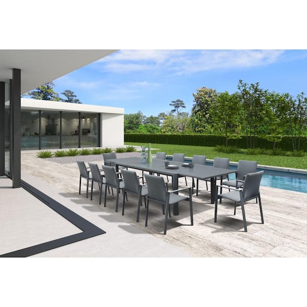 BELLINI HOME AND GARDENS Vicari Dark Gray 13-Piece Aluminum Outdoor Dining Set with Sling Set in Midnight Grey