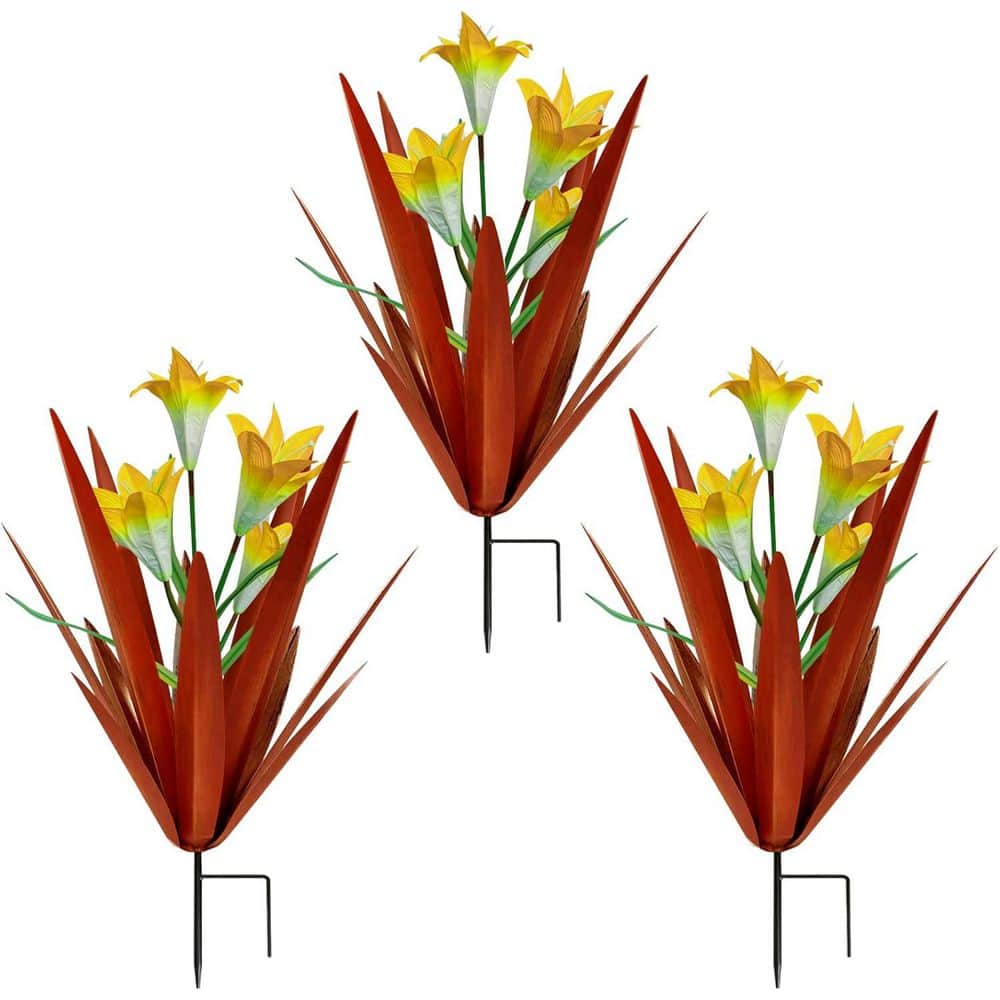 Metal Agave Plant Outdoor Decoration Outdoor Garden Decoration Yard Art Plant (3 Big Yellow Lilies) price history on PriceWatchPro