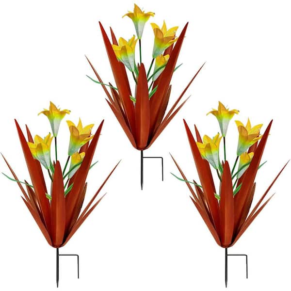 Metal Agave Plant Outdoor Decoration Outdoor Garden Decoration Yard Art Plant (3 Big Yellow Lilies)