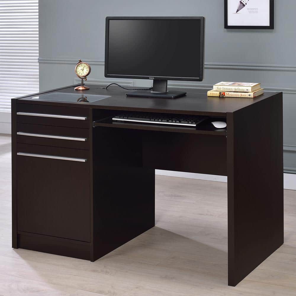 Transitional Cappuccino 47" Home Office Desk with Power Outlet and Drawers