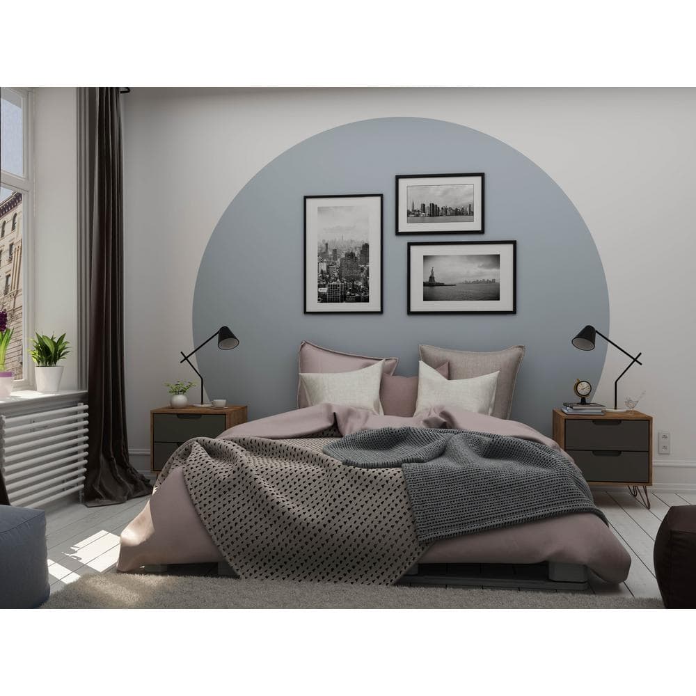 Mid-Century Modern Nature and Textured Grey 2-Drawer Nightstand Set