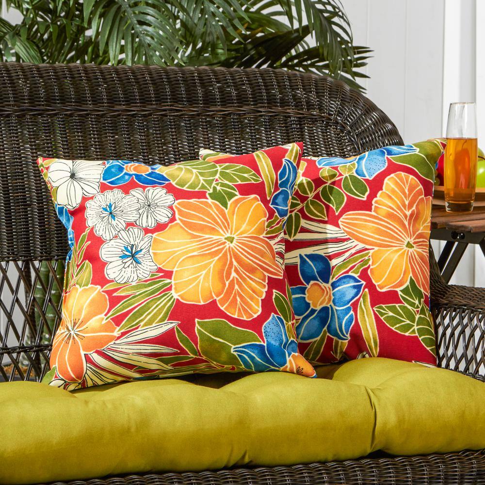 Aloha Red Floral 17" Square Outdoor Throw Pillow Set