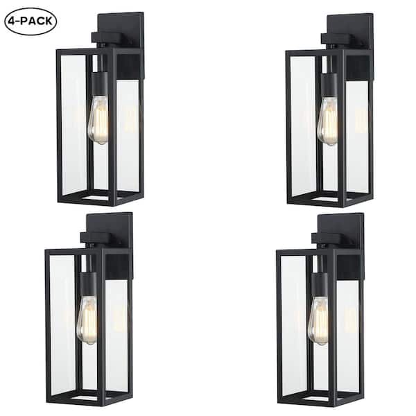 Hukoro Martin 17.5 in. 1-Light Matte Black Finish Hardwired Outdoor Wall Lantern Sconce with No Bulbs Included (4-Pack)