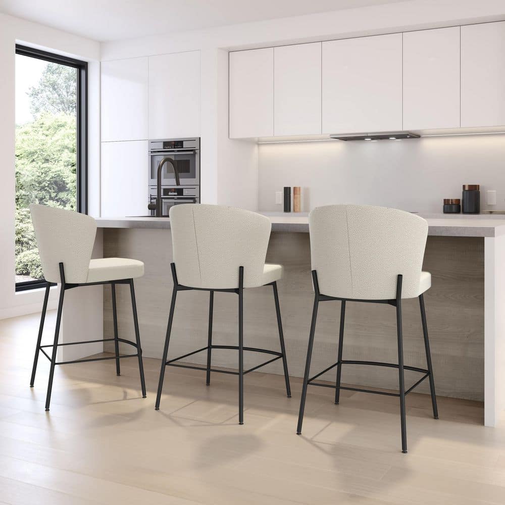 Camilla Cream Bouclé and Black Metal Bar Stool