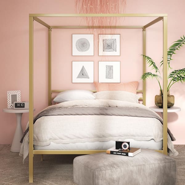 Patricia Gold Metal Full Canopy Platform Bed Frame