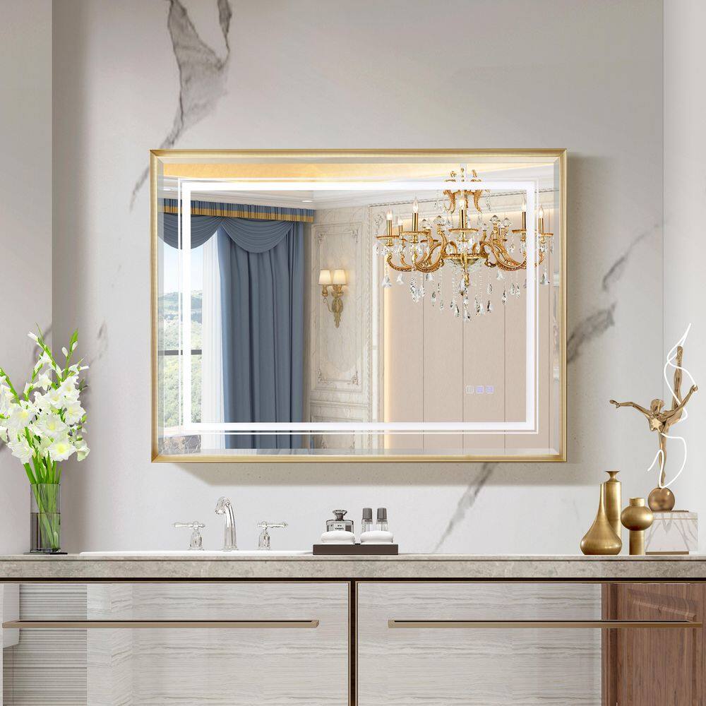 40 in. W x 30 in. H Rectangular Framed Anti-Fog LED Light with 3-Color Wall