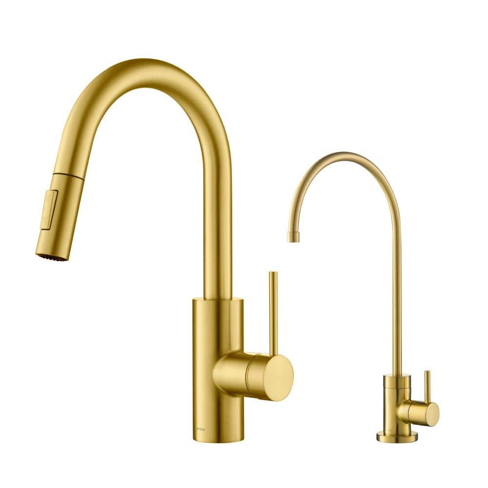 KRAUS Oletto Single Handle Pull-Down Kitchen Faucet and Purita