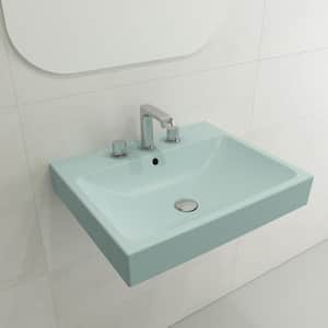 Scala Arch 23.75 in. 3-Hole Matte Ice Blue Fireclay Rectangular Wall-Mounted Bathroom Sink