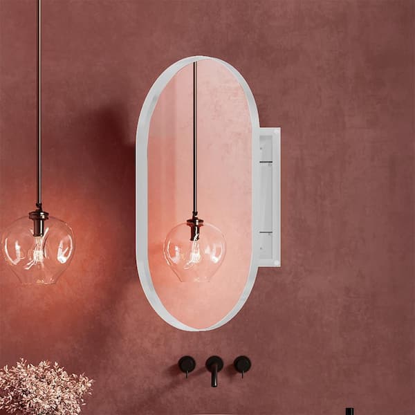 White 20.5 in. W x 33.5 in. H Coastal Oval Metal Framed Mirror Wall Mirror Vanity Mirror