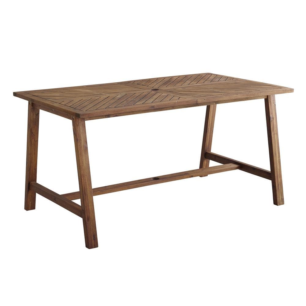 60 in. Dark Brown Acacia Wood Outdoor Patio Chevron Dining Table -  Walker Edison Furniture Company, HD8516