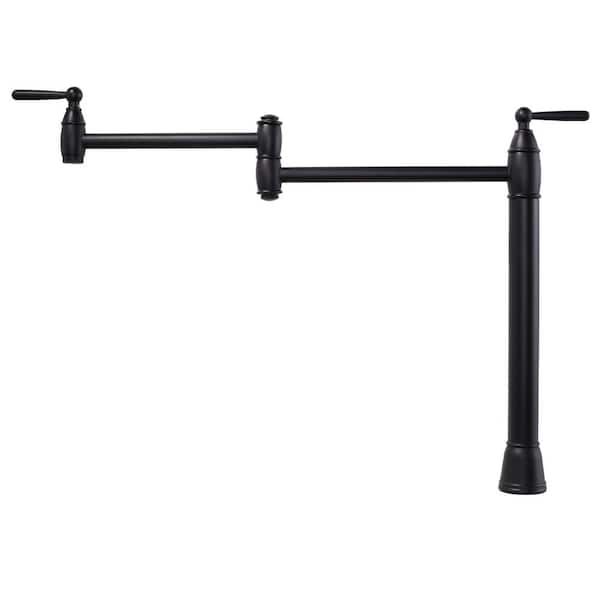 IVIGA Brass Deck Mount Pot Filler Faucet with 2-Handles and Supply Line Folding Island Faucet in Matte Black