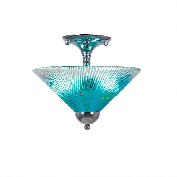 Unbranded Bristol 11.25 in. 2-Light Chrome Semi-Flush with 12 in. Teal Crystal Glass Shade No Bulbs Included