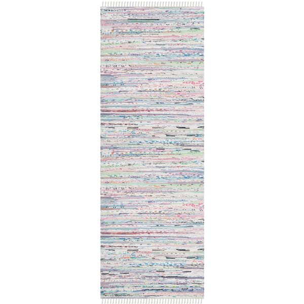 SAFAVIEH Rag Rug Light Green/Multi 2 ft. x 10 ft. Striped Runner Rug
