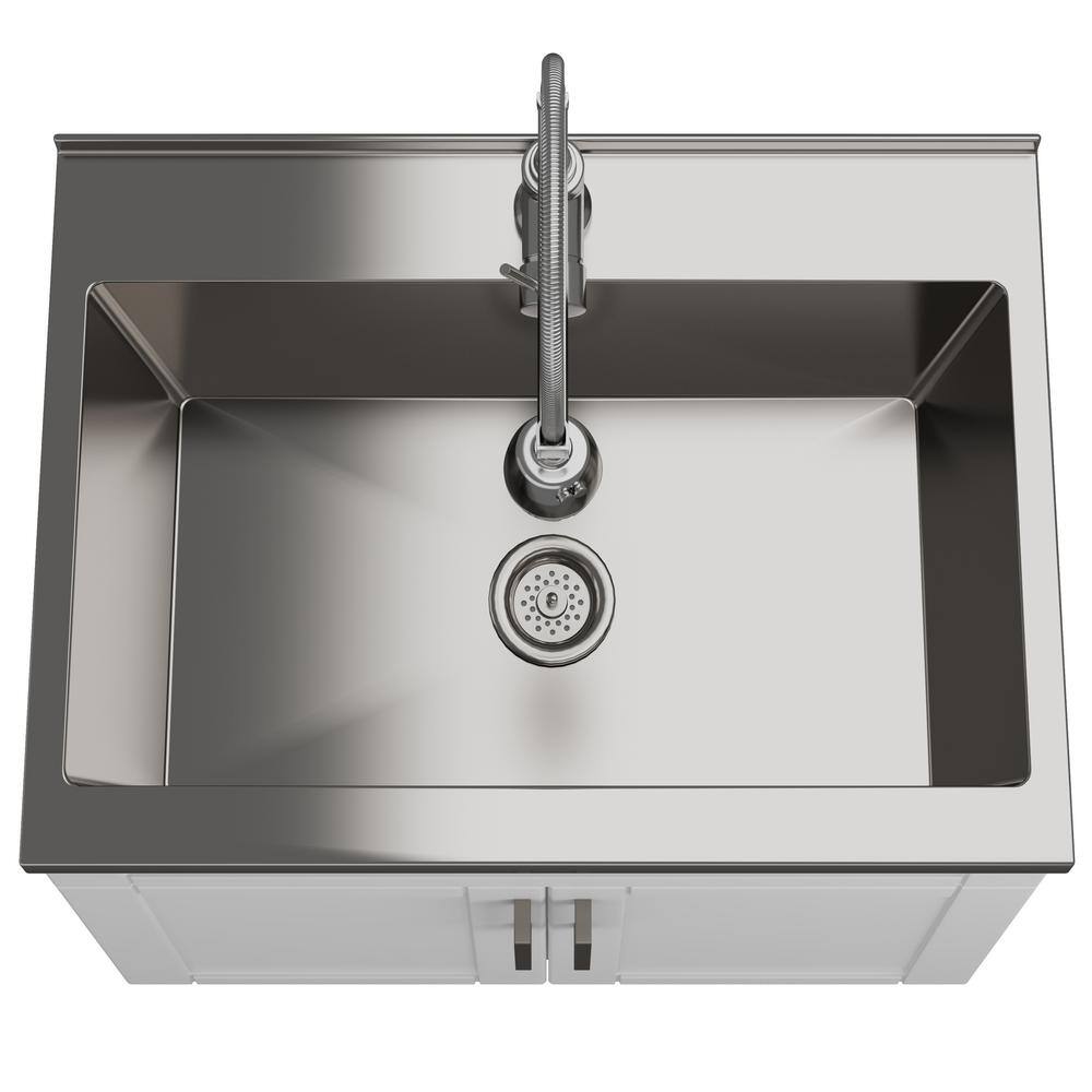 Hennessy 28 Inch White Laundry Cabinet with Stainless Steel Sink