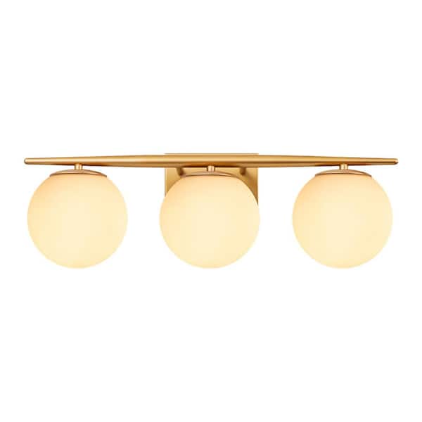 RRTYO Kara 21.97 in. 3-Light Gold Vanity Light with Milky White Glass Ball Shade