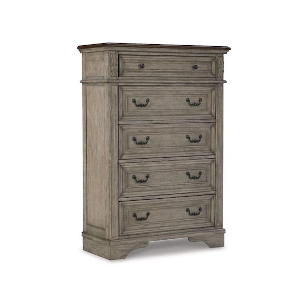 Benjara 18 in. Gray 5-Drawer Wooden Tall Dresser Chest of Drawers