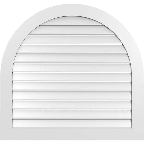 Ekena Millwork 42 in. x 40 in. Round Top White PVC Paintable Gable Louver Vent Functional