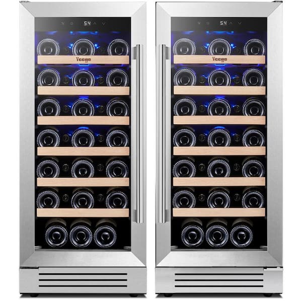 30 in. Dual Zone Cellar Cooling Unit 66-Bottles Built- in Wine Cooler Side-by-Side Refrigerators Mini Fridge in Black