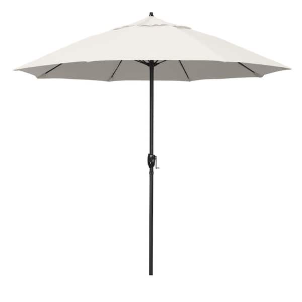 California Umbrella 9 ft. Black Aluminum Market Patio Umbrella Fiberglass Ribs and Auto Tilt in Natural Pacifica