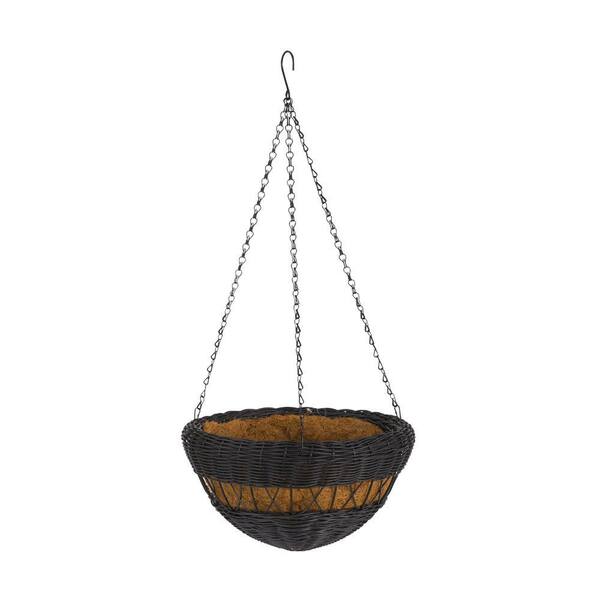 DMC 13 in. Antique Brown Resin Wicker Hanging Basket