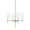 Generation Lighting Baker 4-Light Satin Brass Hanging Chandelier With White Linen Fabric Shades 3187204-848