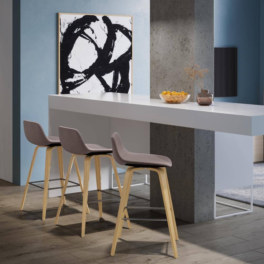 Randolph Mid-Century Modern Mocha Bentwood Counter Height Stools with Oak Legs